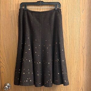 Coldwater Creek Brown A-Line Midi Skirt with Embellished Details